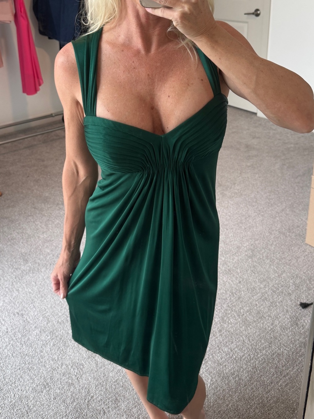 BCBG Sleeveless Gathered Front Emerald Green Dress Size Medium